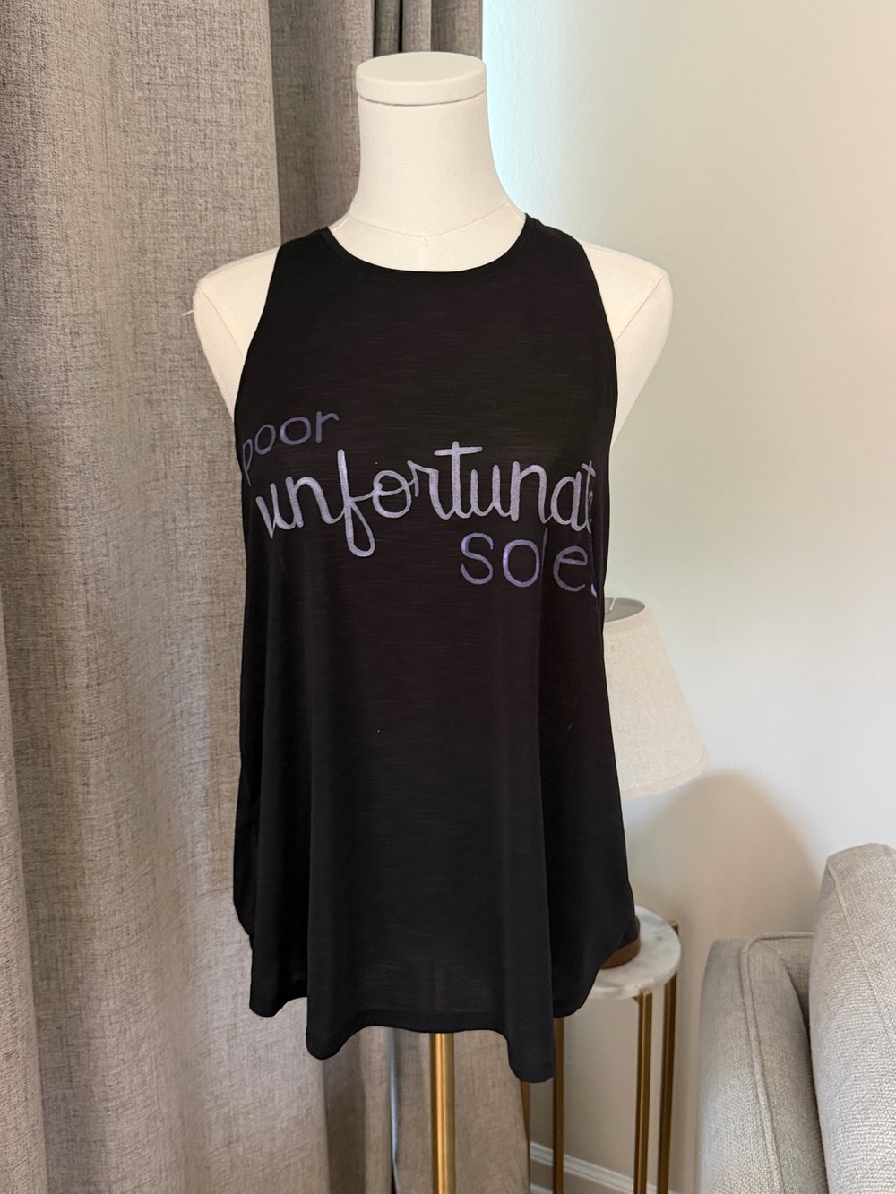 Athleta Disney Black Tank Top with Lavender Script